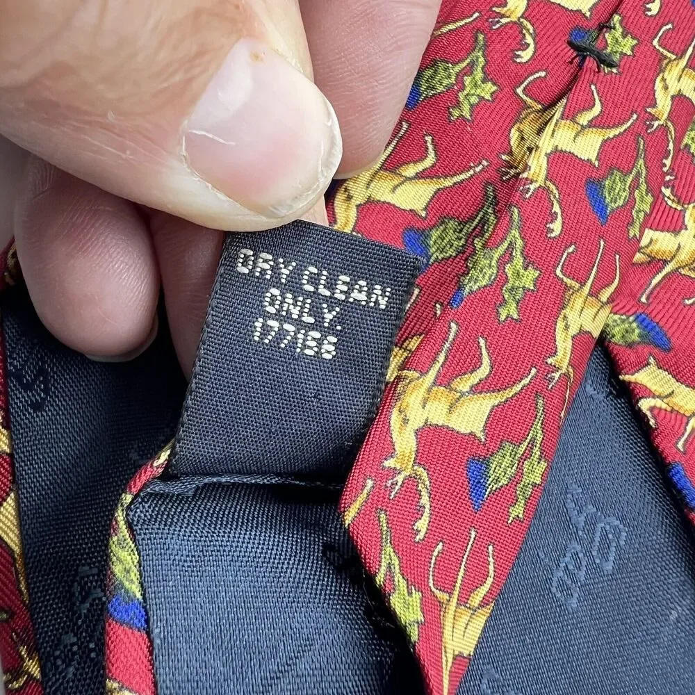 Gap Premium Tie Silk USA Made Red Gold Deer Stag Blue Green Flowers Vintage
